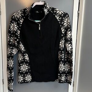 Neve 3/4 zip black white snow flake merino wool blend sweater M